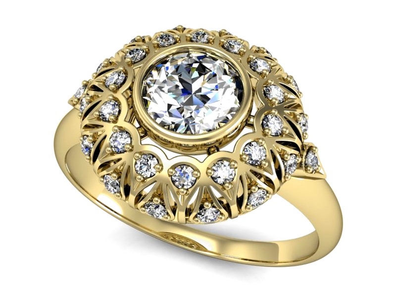 Złoty pierścionek z brylantami żółte złoto - p16189z_Vs