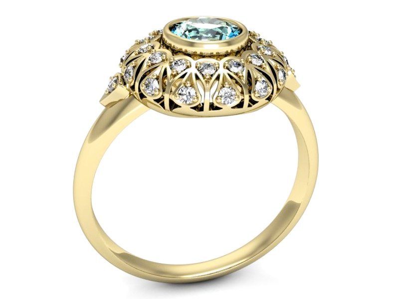 Złoty pierścionek z topazem i brylantami - p16189za — zdjęcie 3