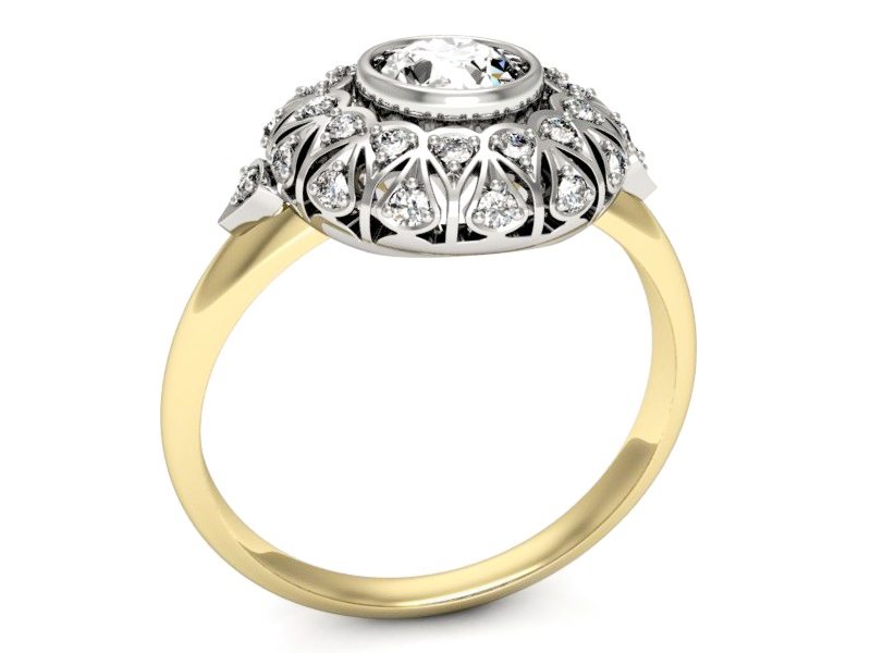 Pierścionek z diamentami żółte i białe złoto - p16189zb — zdjęcie 3