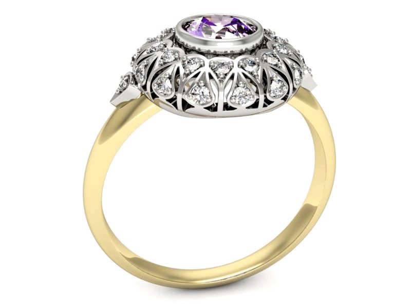 Pierścionek z ametystem i brylantami - p16189zbat — zdjęcie 3