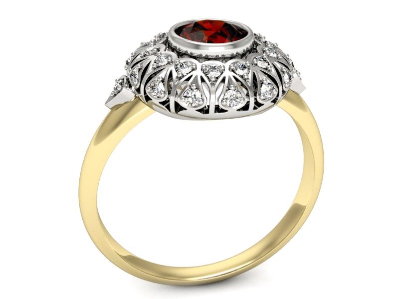 Złoty pierścionek z granatem i diamentami - p16189zbgr — zdjęcie 3