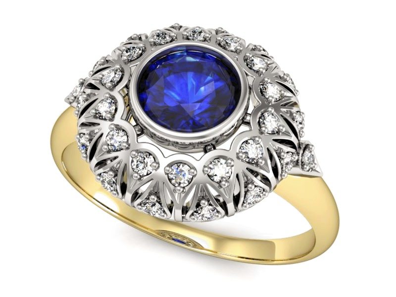 Pierścionek z szafirem i diamentami - p16189zbszc