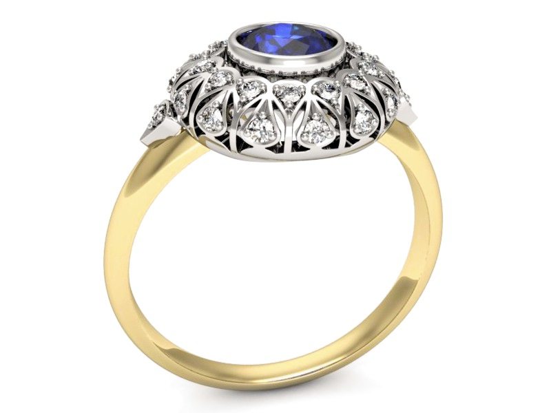 Pierścionek z szafirem i diamentami - p16189zbszc — zdjęcie 3