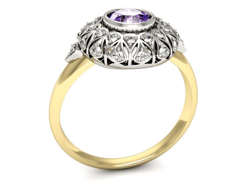 Złoty pierścionek z tanzanitem i brylantami - p16189zbt — zdjęcie 3