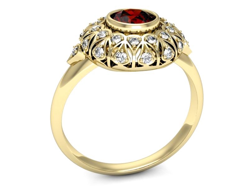 Złoty pierścionek z granatem i brylantami - p16189zgr — zdjęcie 3