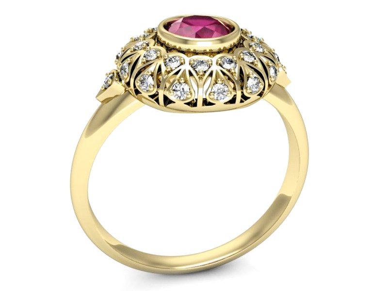 Pierścionek z rubinem i brylantami - p16189zr — zdjęcie 3