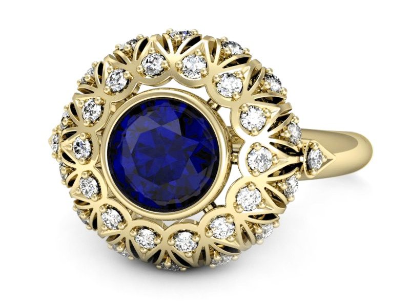 Pierścionek ze spinelem i diamentami żółte złoto - p16189zsp — zdjęcie 2