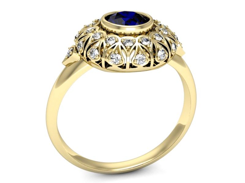 Pierścionek ze spinelem i diamentami żółte złoto - p16189zsp — zdjęcie 3