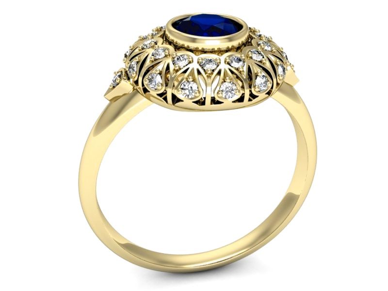 Złoty pierścionek z szafirem i brylantami - p16189zsz — zdjęcie 3