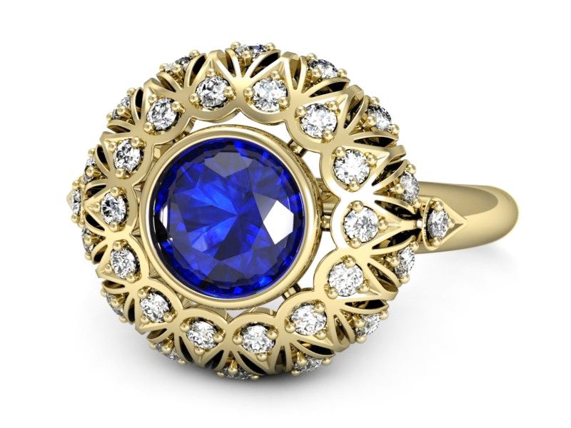 Złoty pierścionek z szafirem i brylantami - p16189zszc — zdjęcie 2