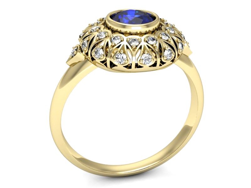 Złoty pierścionek z szafirem i brylantami - p16189zszc — zdjęcie 3