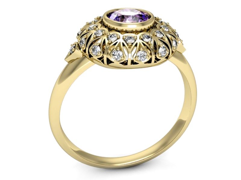 Pierścionek z tanzanitem i brylantami żółte złoto - p16189zt — zdjęcie 3