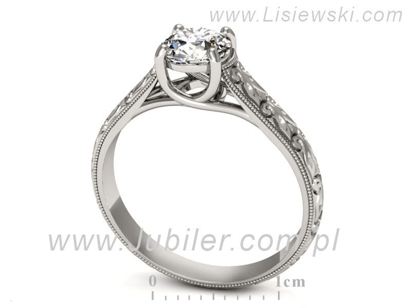 Złoty pierścionek z brylantem białe złoto - p16191b — zdjęcie 3