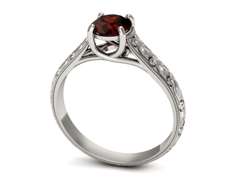 Złoty pierścionek z granatem białe złoto - p16191bgr — zdjęcie 3