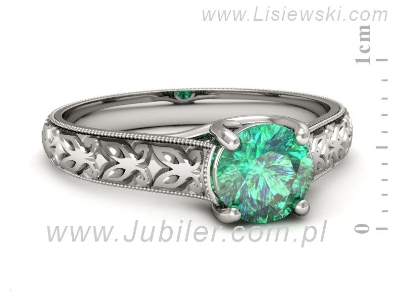 Złoty pierścionek ze szmaragdem białe złoto - p16191bsm — zdjęcie 2