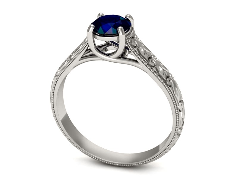 Złoty pierścionek z szafirem białe złoto - p16191bsz — zdjęcie 3