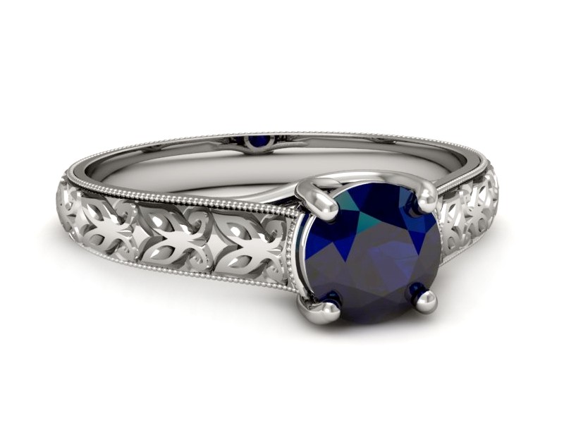 Złoty pierścionek z szafirem białe złoto - p16191bsz — zdjęcie 2