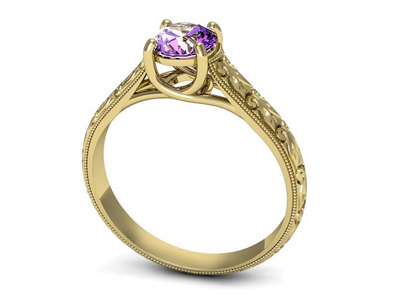 Złoty pierścionek z ametystem żółte złoto - p16191zat — zdjęcie 3