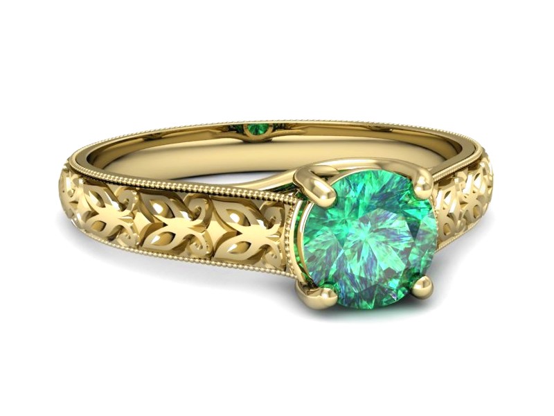 Złoty pierścionek ze szmaragdem żółte złoto - p16191zsm — zdjęcie 2