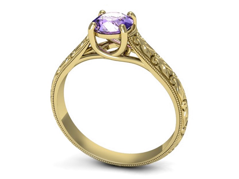 Złoty pierścionek z tanzanitem żółte złoto - p16191zt — zdjęcie 3