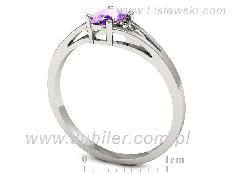 Złoty pierścionek z ametystem i brylantami - p16192bat — zdjęcie 3