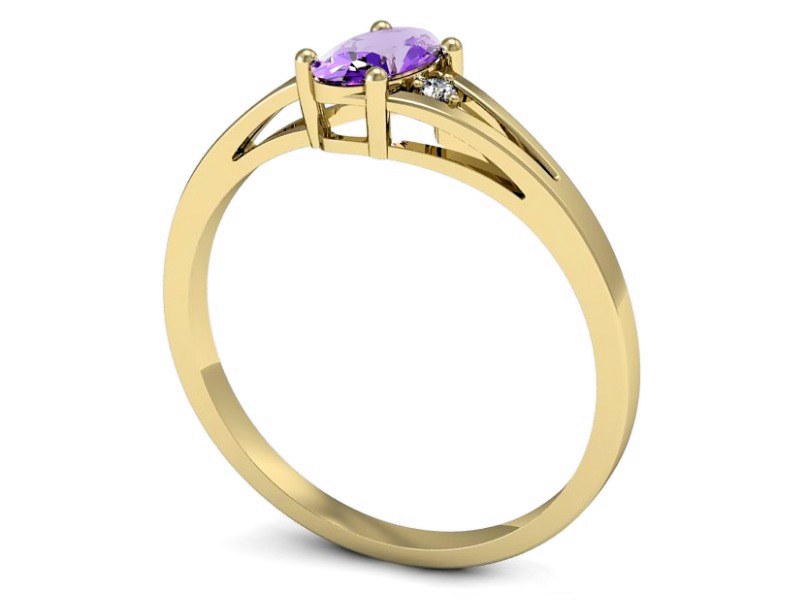 Pierścionek z ametystem i brylantami żółte złoto - p16192zat — zdjęcie 3