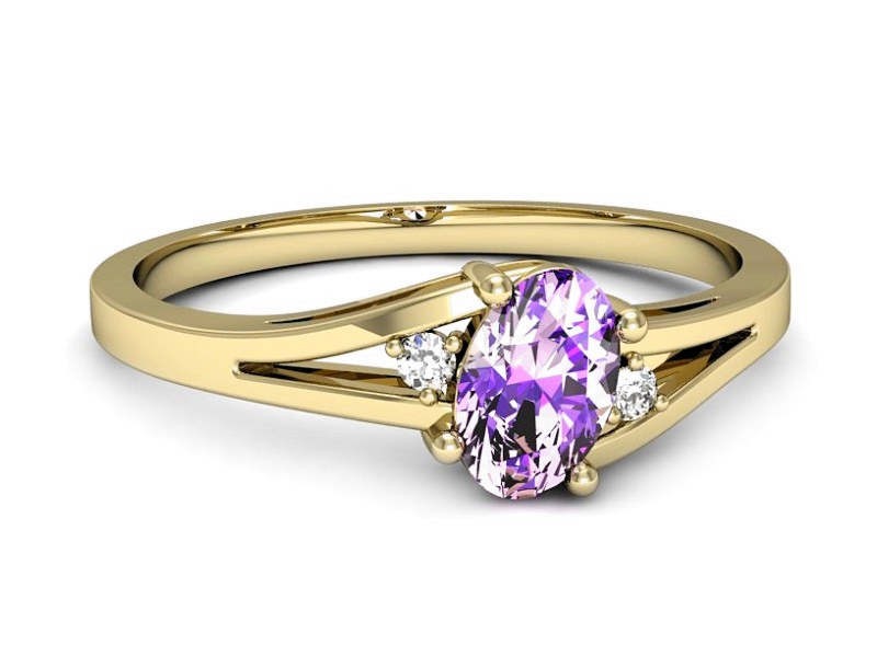 Pierścionek z ametystem i brylantami żółte złoto - p16192zat — zdjęcie 2