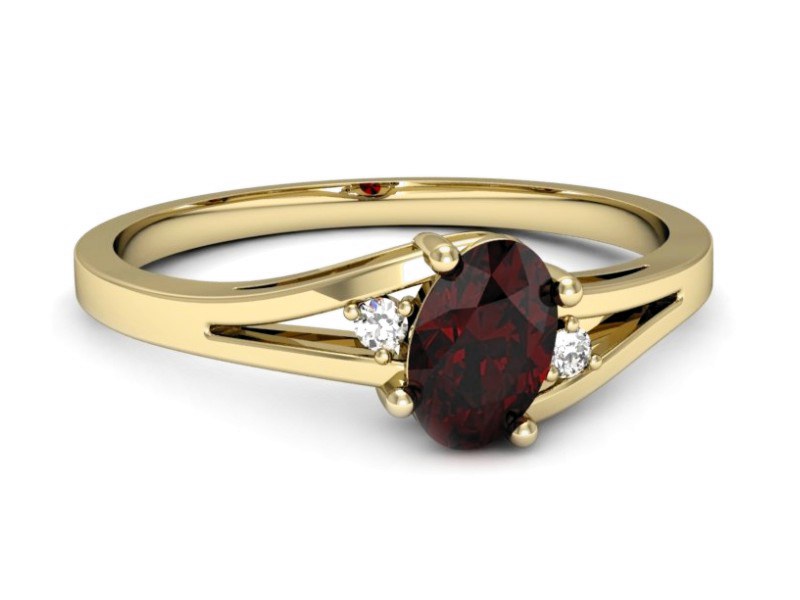 Złoty pierścionek z granatem i brylantami - p16192zgr — zdjęcie 2