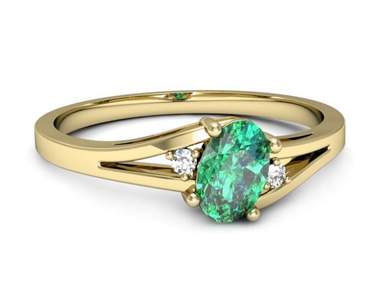 Złoty pierścionek ze szmaragdem i brylantami - p16192zsm — zdjęcie 2