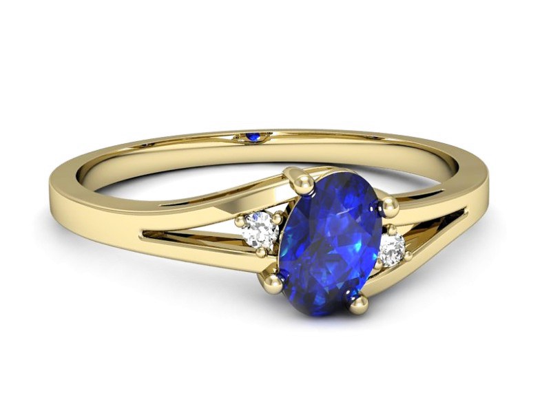 Złoty pierścionek szafir i diamenty żółte złoto - p16192zszc — zdjęcie 2