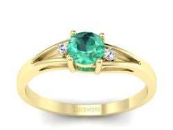 Złoty pierścionek ze szmaragdem z brylantami - p16193zsm