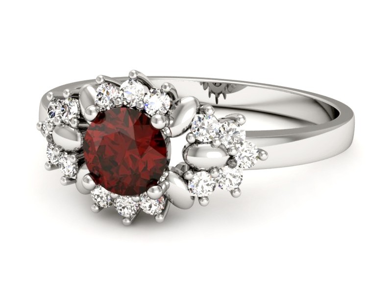 Pierścionek z granatem i brylantami białe złoto - p16195bgr — zdjęcie 2