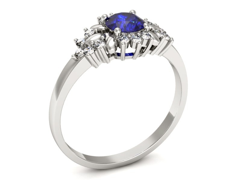Pierścionek z szafirem i brylantami białe złoto - p16195bszc — zdjęcie 3