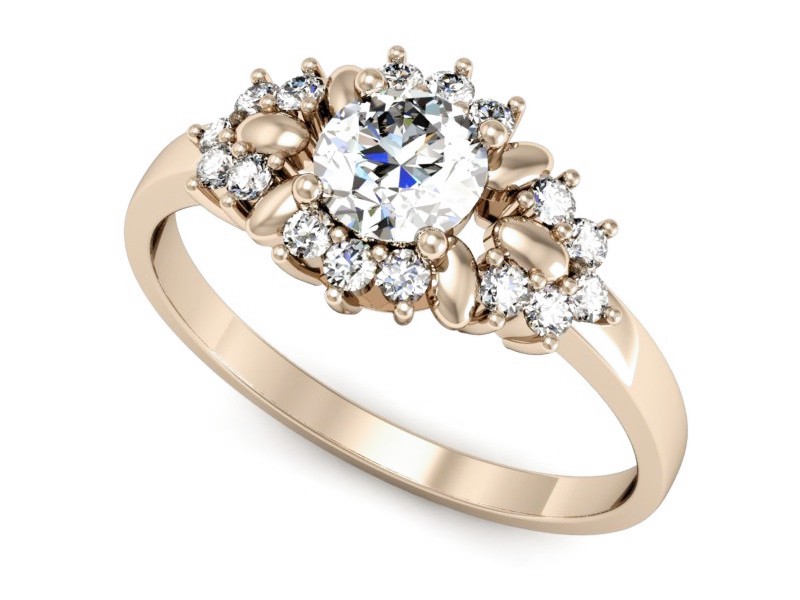 Złoty pierścionek z brylantami różowe złoto - p16195c