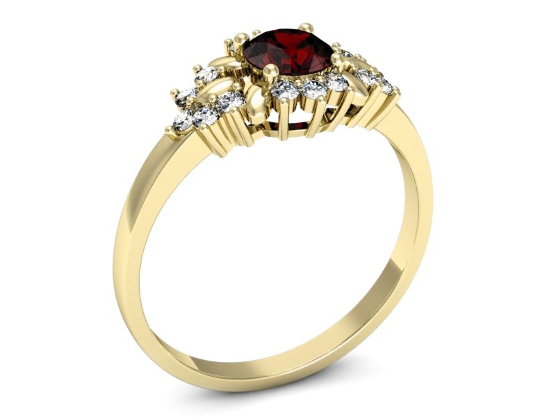 Złoty pierścionek z granatem z brylantami - p16195zgr — zdjęcie 3