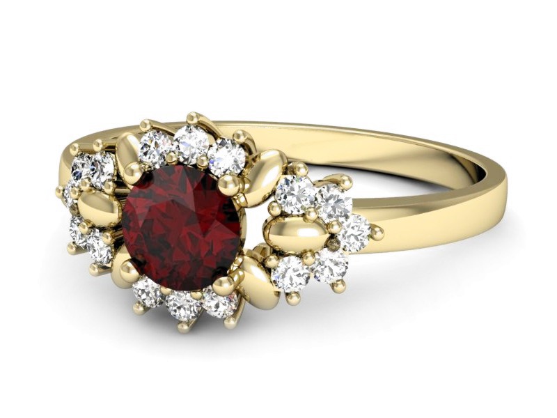 Złoty pierścionek z granatem z brylantami - p16195zgr — zdjęcie 2