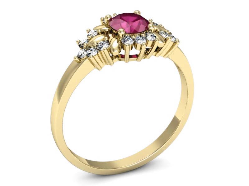 Pierścionek z rubinem i brylantami żółte złoto - p16195zr — zdjęcie 3