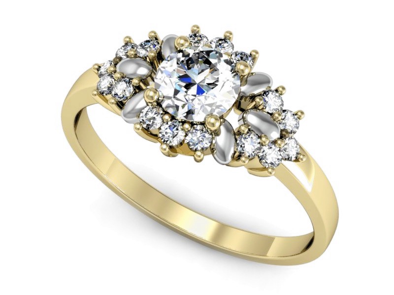 Złoty pierścionek z brylantami - p16195zrod