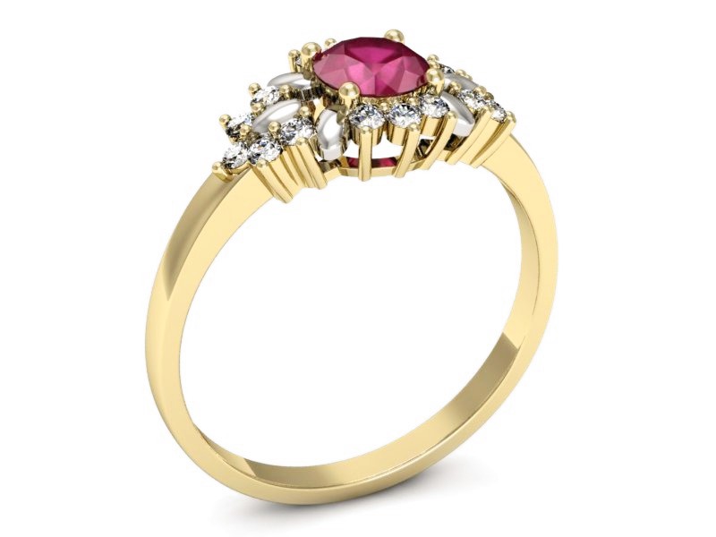 Pierścionek z rubinem i brylantami żółte złoto - p16195zrodr — zdjęcie 3