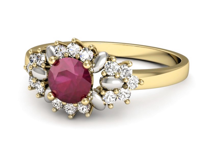 Pierścionek z rubinem i brylantami żółte złoto - p16195zrodr — zdjęcie 2