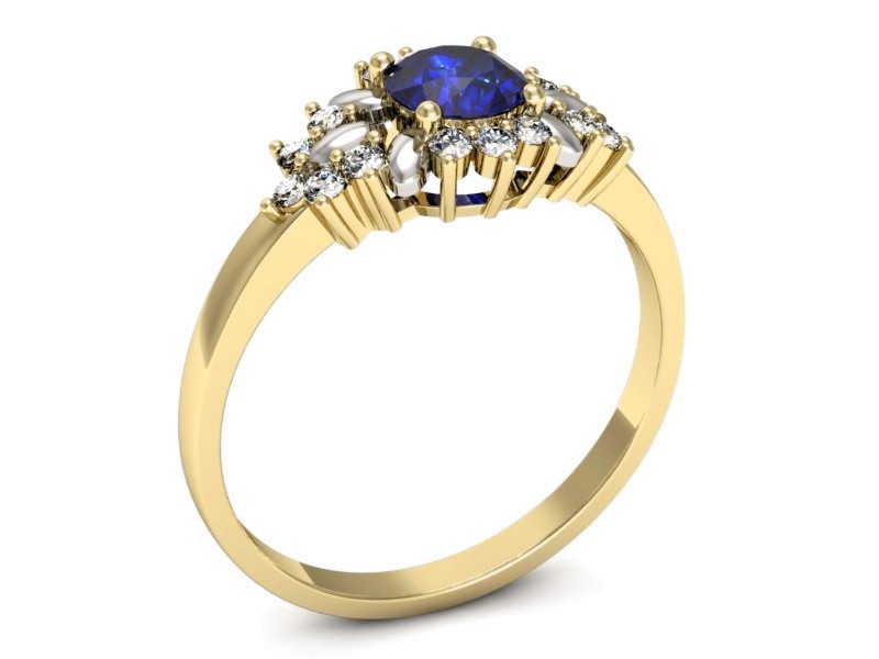 Złoty pierścionek z szafirem i diamentami - p16195zrodszc — zdjęcie 3