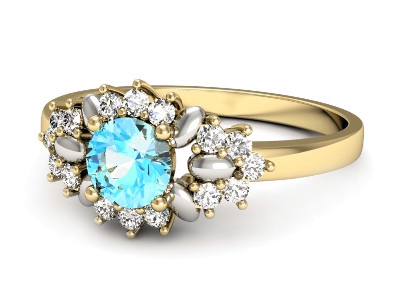 Złoty pierścionek z topazem i brylantami - p16195zrodtp — zdjęcie 2