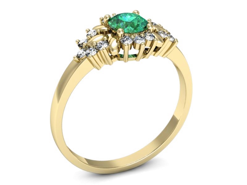 Złoty pierścionek ze szmaragdem i diamentami - p16195zsm — zdjęcie 3