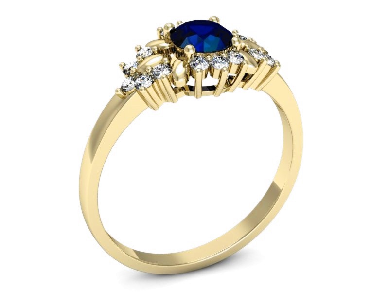 Złoty pierścionek z szafirem i diamentami - p16195zsz — zdjęcie 3