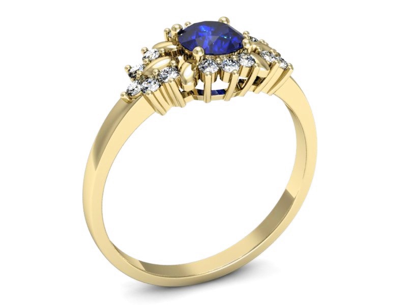 Złoty pierścionek z szafirem i diamentami - p16195zszc — zdjęcie 3