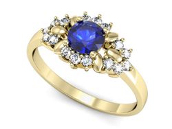 Złoty pierścionek z szafirem i diamentami - p16195zszc