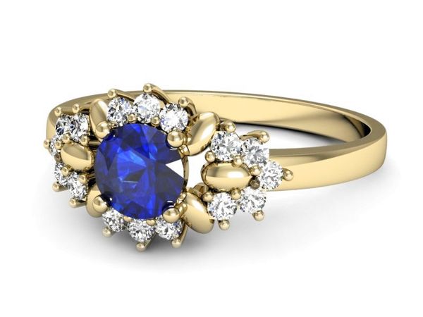 Złoty pierścionek z szafirem i diamentami - p16195zszc