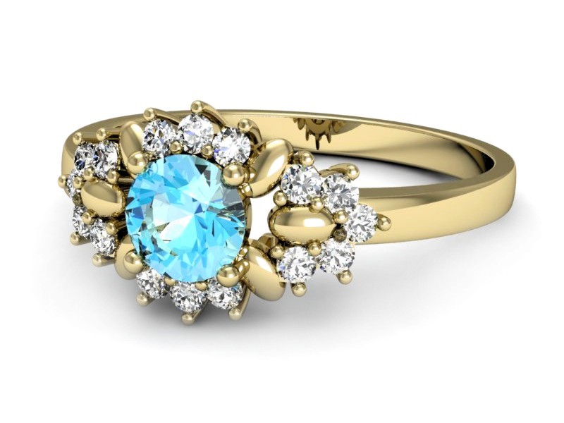 Pierścionek z topazem i brylantami żółte złoto - p16195ztp — zdjęcie 2