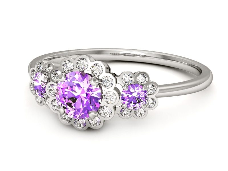 Złoty pierścionek z ametystami i brylantami - p16196bat — zdjęcie 2