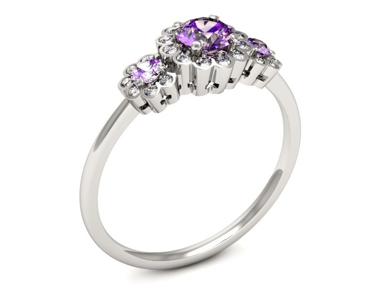 Złoty pierścionek z ametystami i brylantami - p16196bat — zdjęcie 3